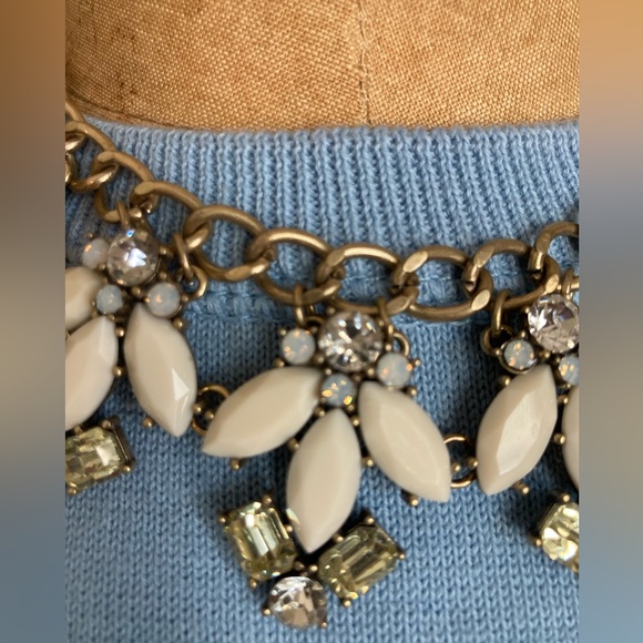 Retro Statement Necklace 19” adjustable white with Clear Rhinestones w/earrings - Picture 2 of 6